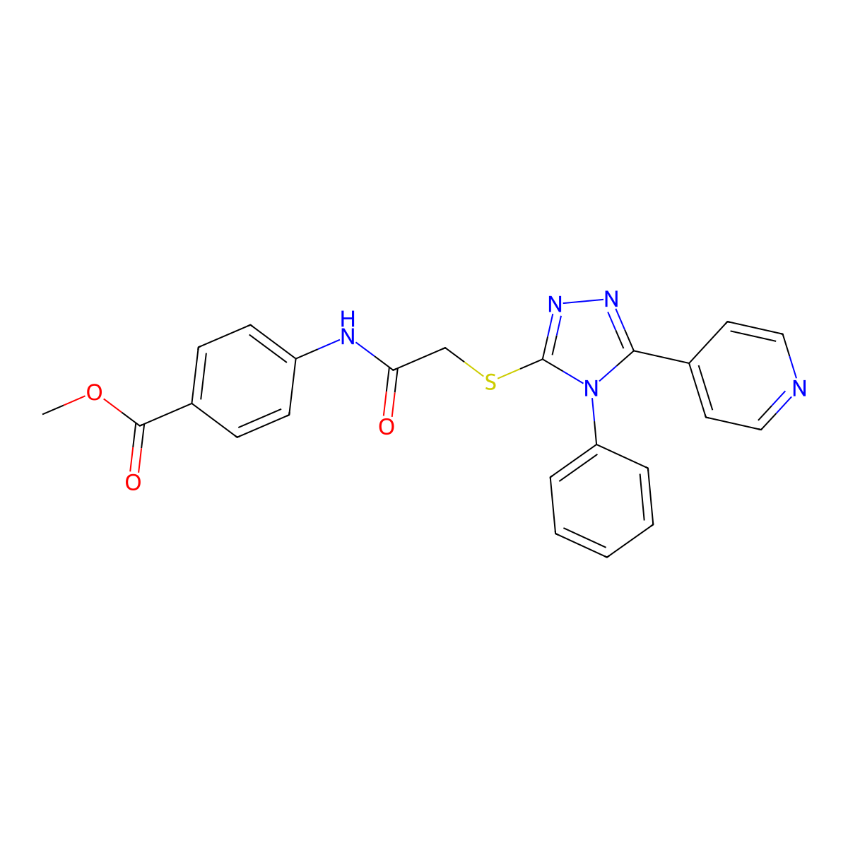 methyl 4-({[(4-phenyl-5-pyridin-4-yl-4H-1,2,4-triazol-3-yl)sulfanyl]acetyl}amino)benzoate molecular structure, CAS 338425-11-9