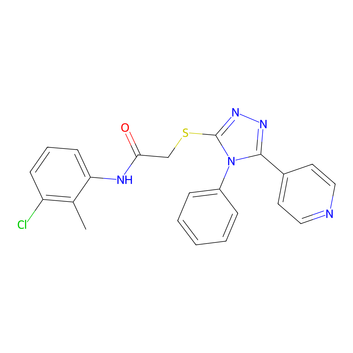 N-(3-Chloro-2-methylphenyl)-2-((4-phenyl-5-(pyridin-4-yl)-4H-1,2,4-triazol-3-yl)thio)acetamide molecular structure, CAS 338425-15-3