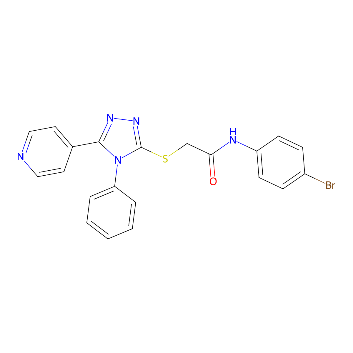 N-(4-Bromophenyl)-2-((4-phenyl-5-(pyridin-4-yl)-4H-1,2,4-triazol-3-yl)thio)acetamide molecular structure, CAS 338425-25-5