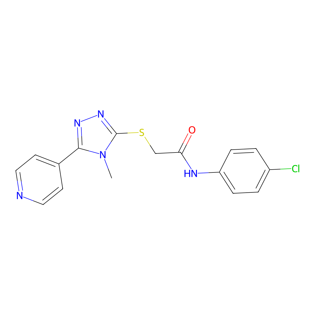 N-(4-chlorophenyl)-2-{[4-methyl-5-(pyridin-4-yl)-4H-1,2,4-triazol-3-yl]sulfanyl}acetamide molecular structure, CAS 338425-29-9