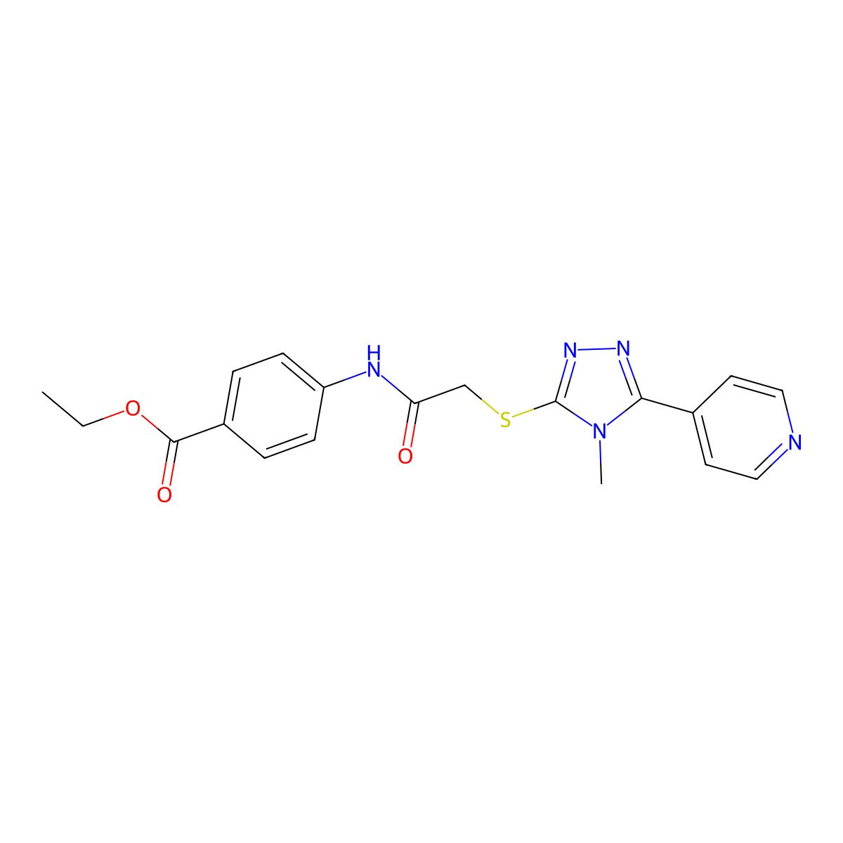 4-[[2-[(4-Methyl-5-pyridin-4-yl-1,2,4-triazol-3-yl)thio]-1-oxoethyl]amino]benzoic acid ethyl ester molecular structure, CAS 338425-43-7