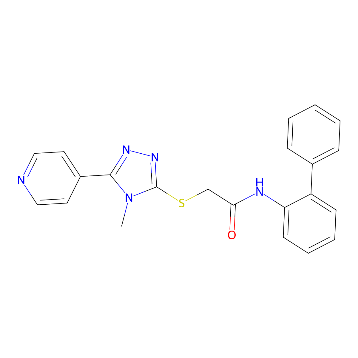 2-(4-methyl-5-(4-pyridyl)(1,2,4-triazol-3-ylthio))-N-(2-phenylphenyl)acetamide molecular structure, CAS 338425-48-2