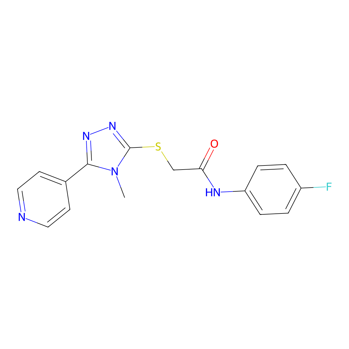 N-(4-fluorophenyl)-2-{[4-methyl-5-(pyridin-4-yl)-4H-1,2,4-triazol-3-yl]sulfanyl}acetamide molecular structure, CAS 338425-59-5