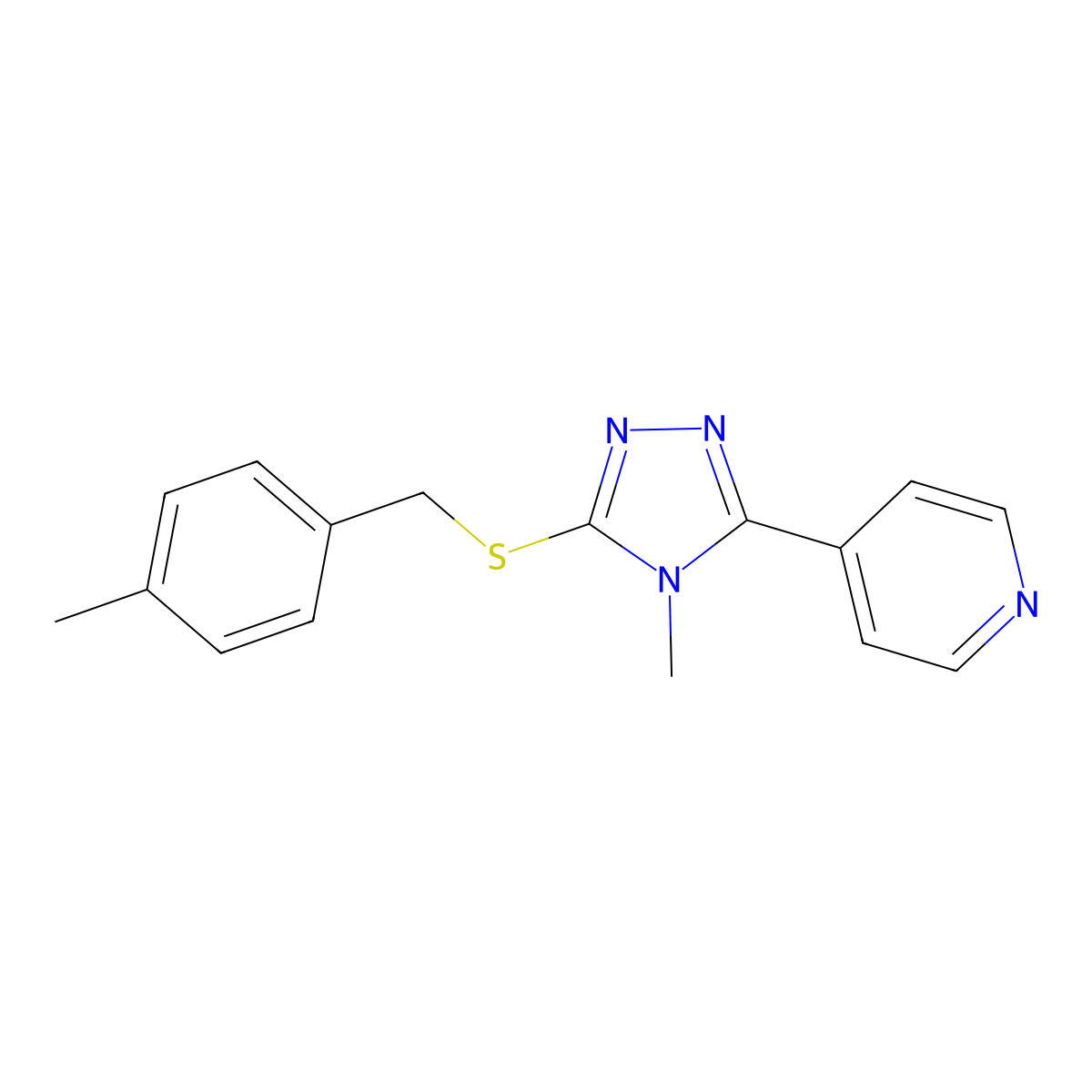 4-[4-Methyl-5-(4-methyl-benzylsulfanyl)-4H-[1,2,4]triazol-3-yl]-pyridine molecular structure, CAS 338425-69-7