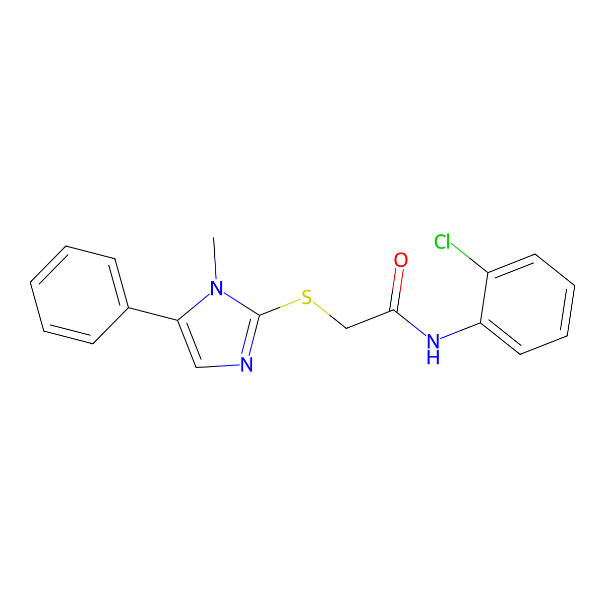 N-(2-chlorophenyl)-2-((1-methyl-5-phenyl-1H-imidazol-2-yl)thio)acetamide molecular structure, CAS 338426-27-0