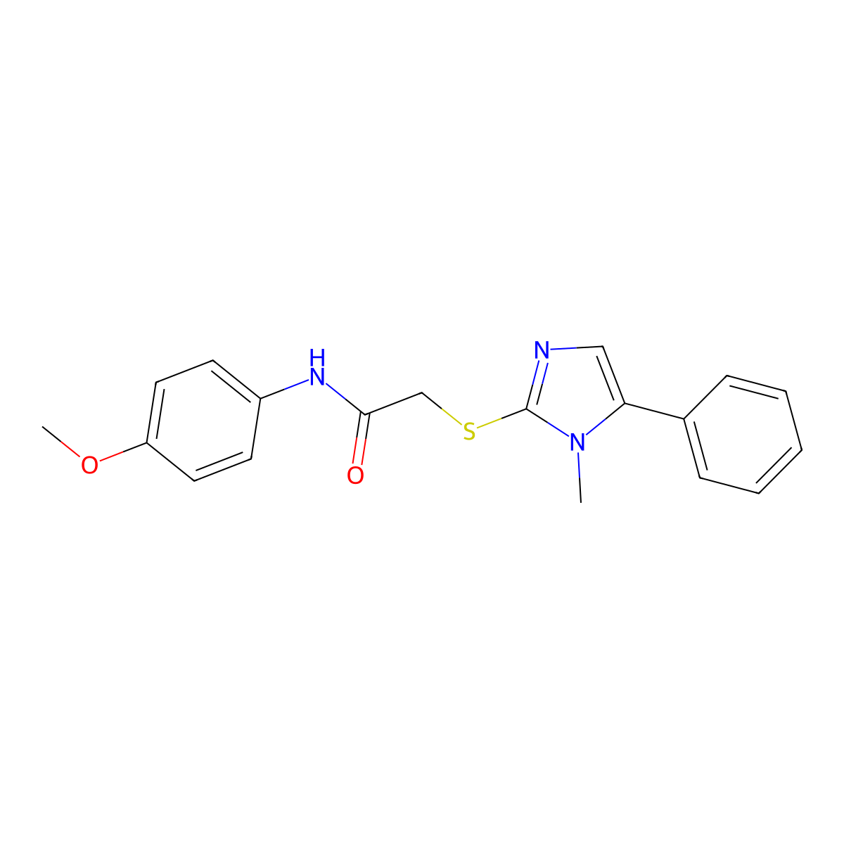 N-(4-methoxyphenyl)-2-(1-methyl-5-phenylimidazol-2-yl)sulfanylacetamide molecular structure, CAS 338426-29-2