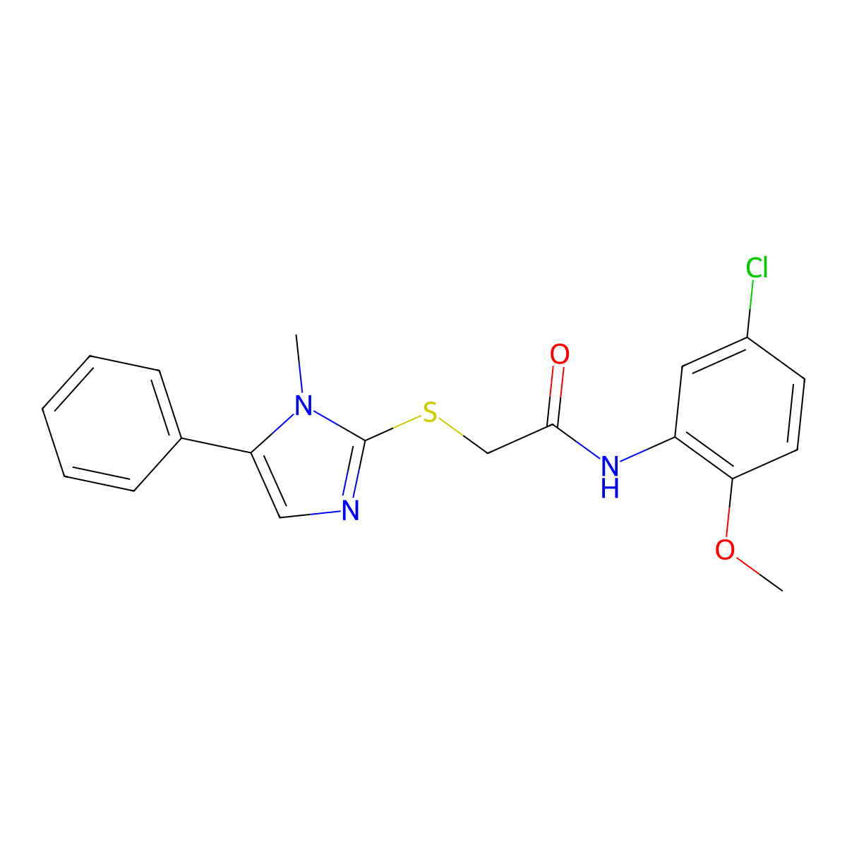 N-(5-chloro-2-methoxyphenyl)-2-((1-methyl-5-phenyl-1H-imidazol-2-yl)thio)acetamide molecular structure, CAS 338426-36-1