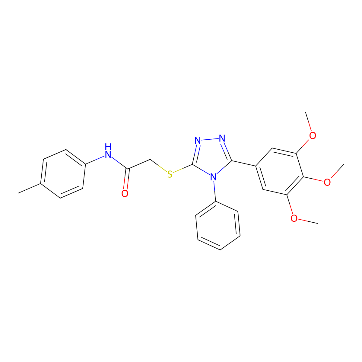N-(4-methylphenyl)-2-[[4-phenyl-5-(3,4,5-trimethoxyphenyl)-1,2,4-triazol-3-yl]sulfanyl]acetamide molecular structure, CAS 338426-64-5