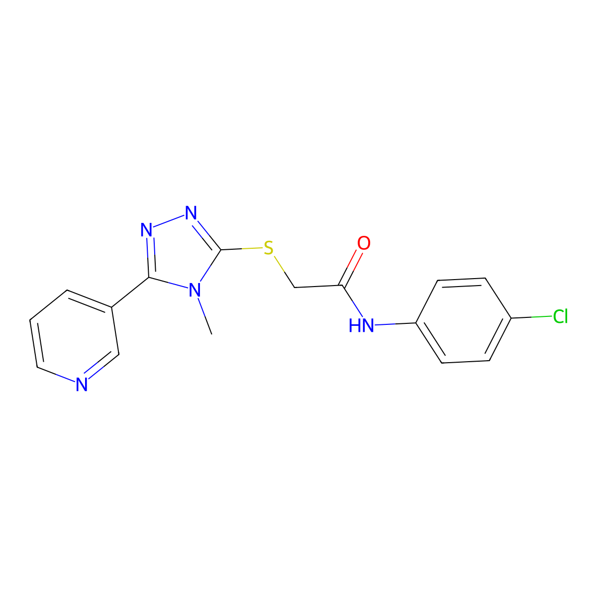 N-(4-chlorophenyl)-2-{[4-methyl-5-(pyridin-3-yl)-4H-1,2,4-triazol-3-yl]sulfanyl}acetamide molecular structure, CAS 338427-65-9