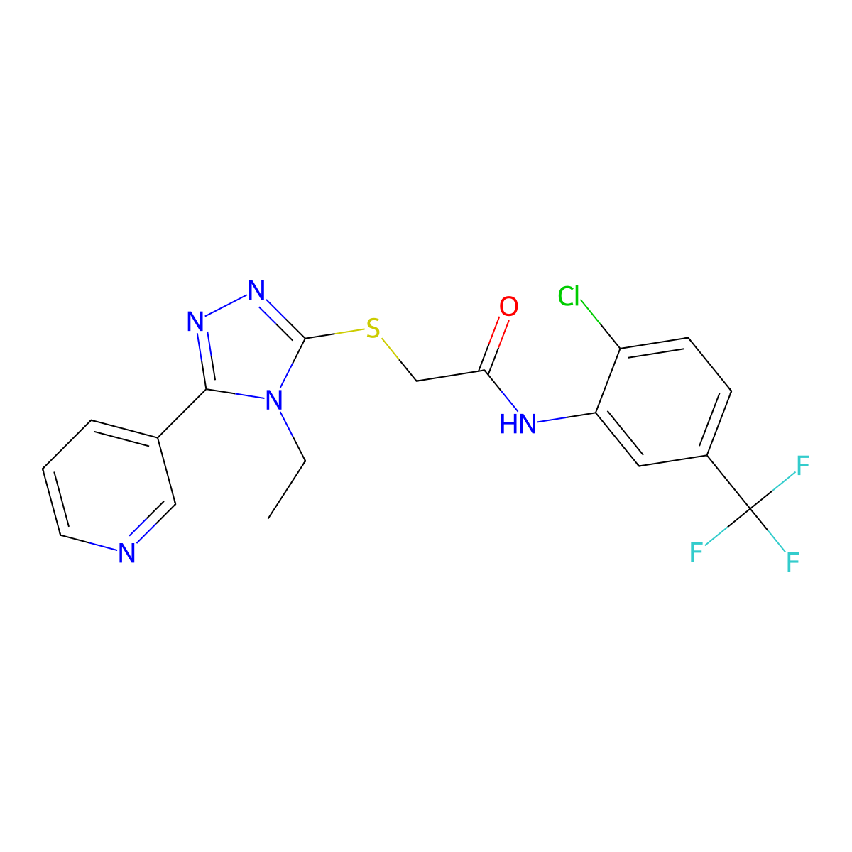 N-(2-Chloro-5-(trifluoromethyl)phenyl)-2-((4-ethyl-5-(pyridin-3-yl)-4H-1,2,4-triazol-3-yl)thio)acetamide molecular structure, CAS 338427-78-4