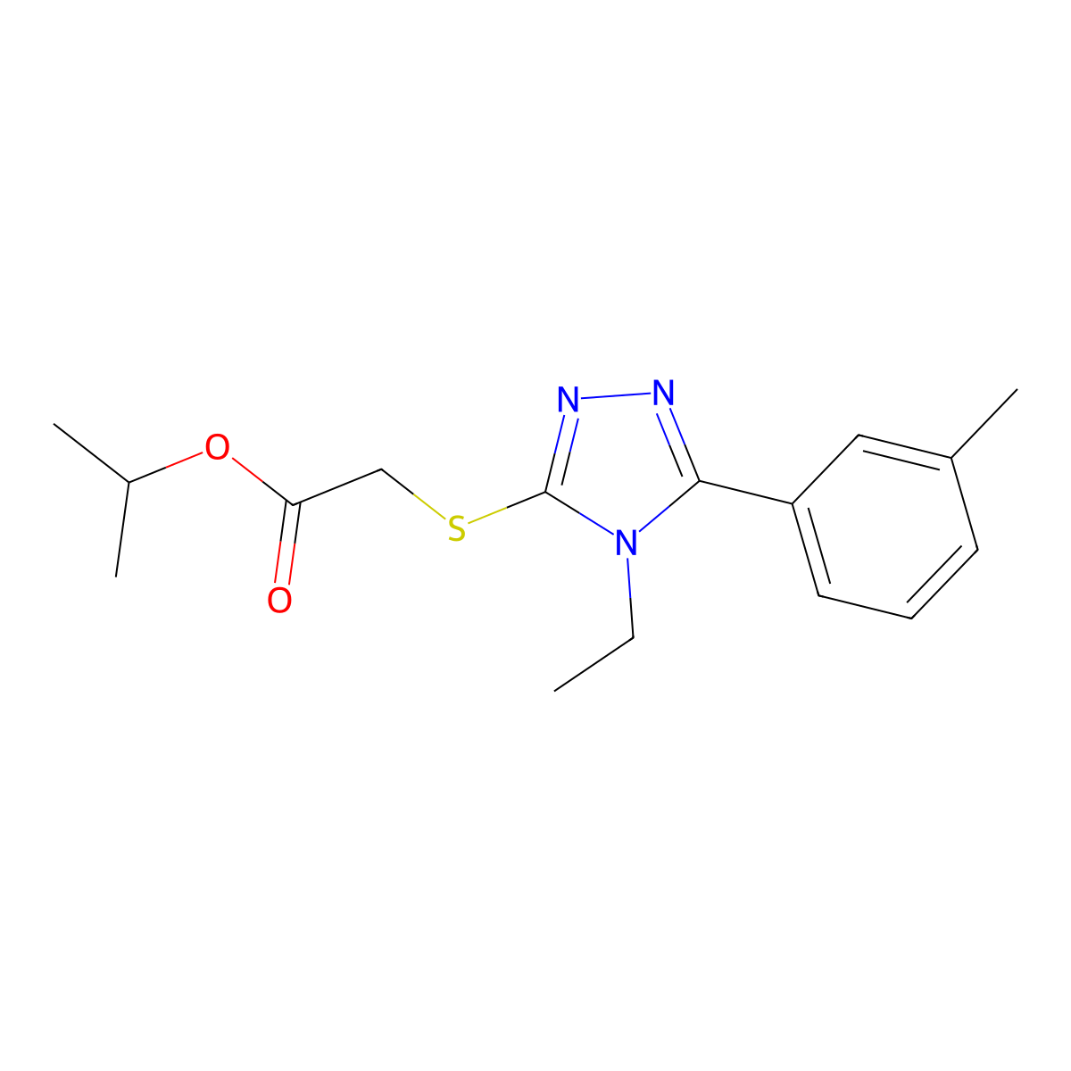 Isopropyl 2-((4-ethyl-5-(m-tolyl)-4H-1,2,4-triazol-3-yl)thio)acetate molecular structure, CAS 338428-58-3