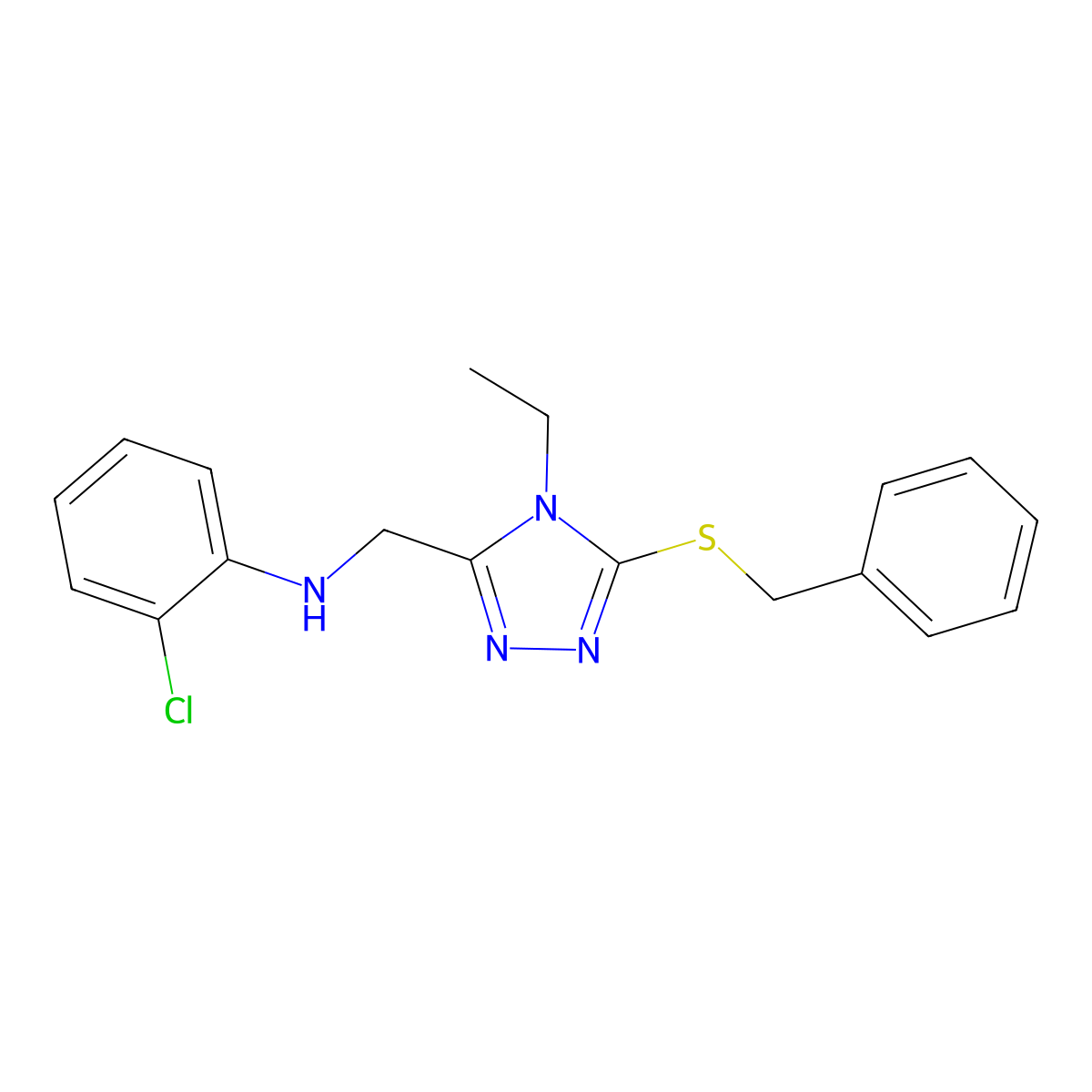 N-(2-Chlorophenyl)-4-ethyl-5-[(phenylmethyl)thio]-4H-1,2,4-triazole-3-methanamine molecular structure, CAS 338430-08-3