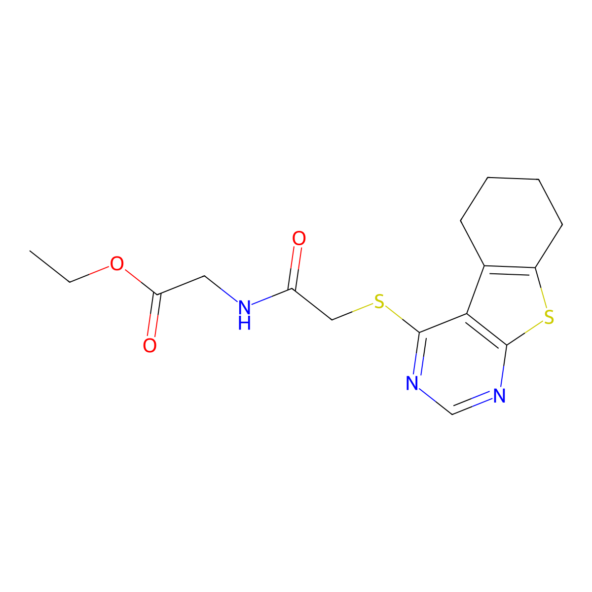 ethyl N-[(5,6,7,8-tetrahydro[1]benzothieno[2,3-d]pyrimidin-4-ylsulfanyl)acetyl]glycinate molecular structure, CAS 338430-17-4