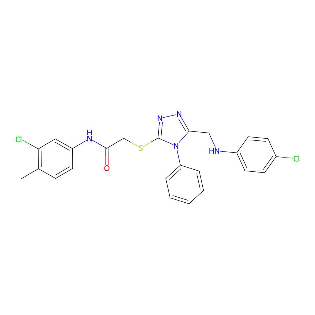 N-(3-Chloro-4-methylphenyl)-2-((5-(((4-chlorophenyl)amino)methyl)-4-phenyl-4H-1,2,4-triazol-3-yl)thio)acetamide molecular structure, CAS 338430-29-8