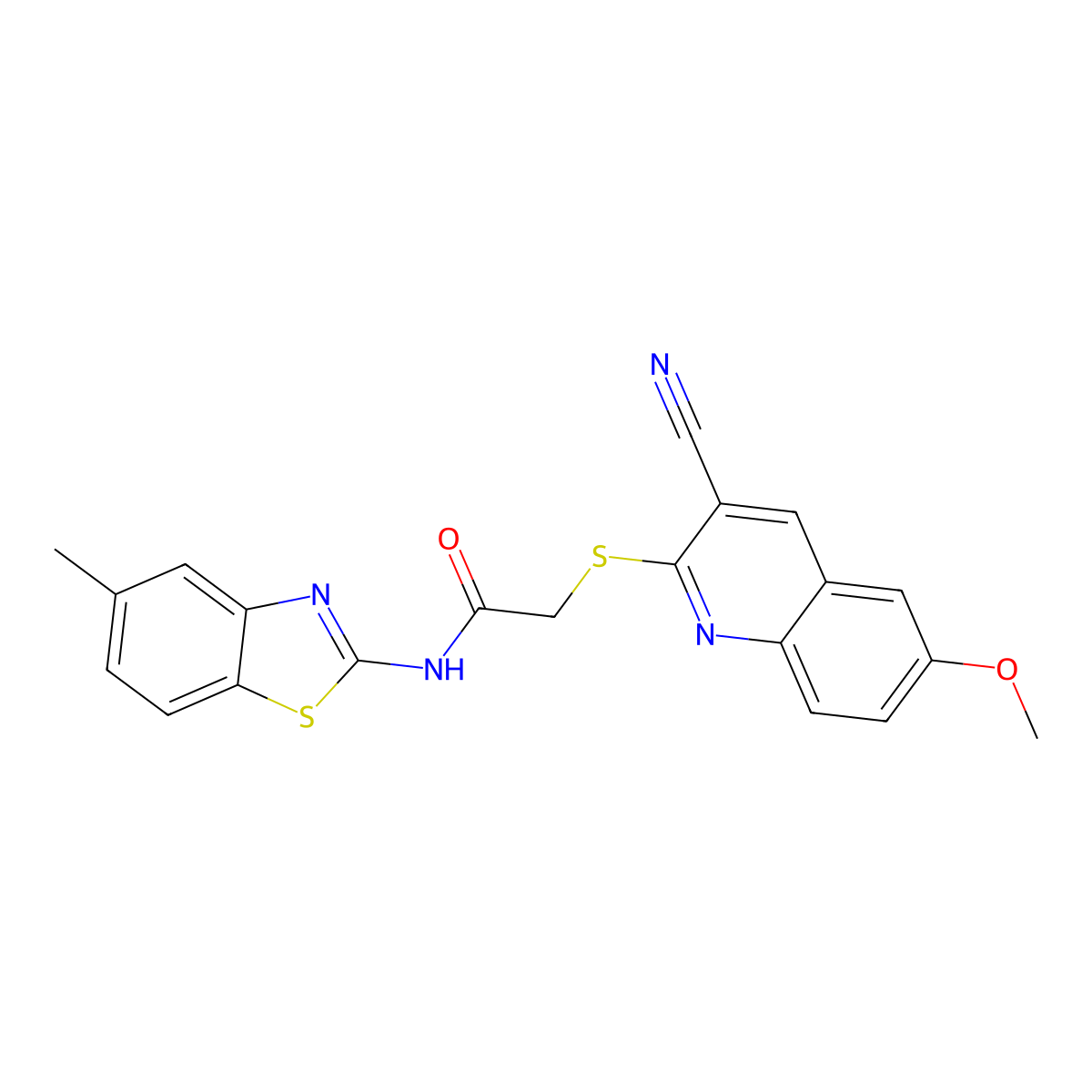 2-[(3-Cyano-6-methoxy-2-quinolinyl)thio]-N-(5-methyl-2-benzothiazolyl)acetamide molecular structure, CAS 338431-72-4