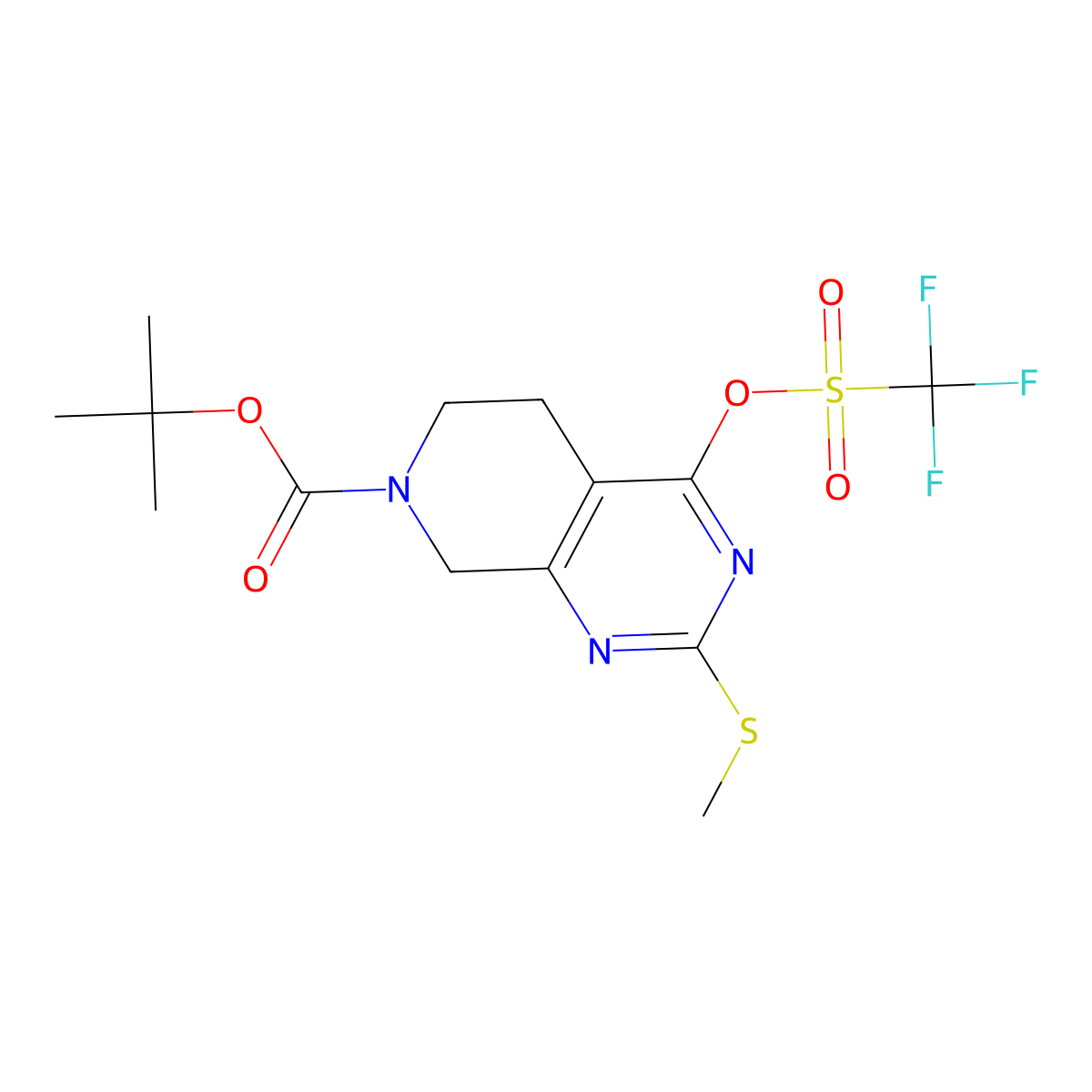 tert-Butyl 2-(methylthio)-4-(((trifluoromethyl)sulfonyl)oxy)-5,8-dihydropyrido[3,4-d]pyrimidine-7(6H)-carboxylate molecular structure, CAS 338739-82-5