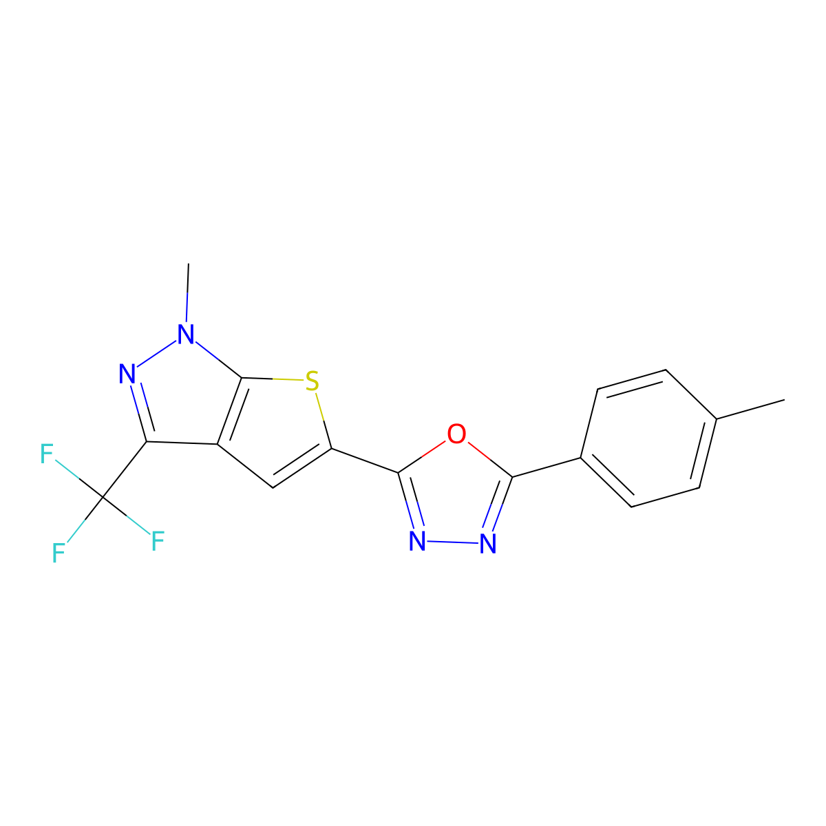 1-methyl-5-[5-(4-methylphenyl)-1,3,4-oxadiazol-2-yl]-3-(trifluoromethyl)-1H-thieno[2,3-c]pyrazole molecular structure, CAS 338747-61-8