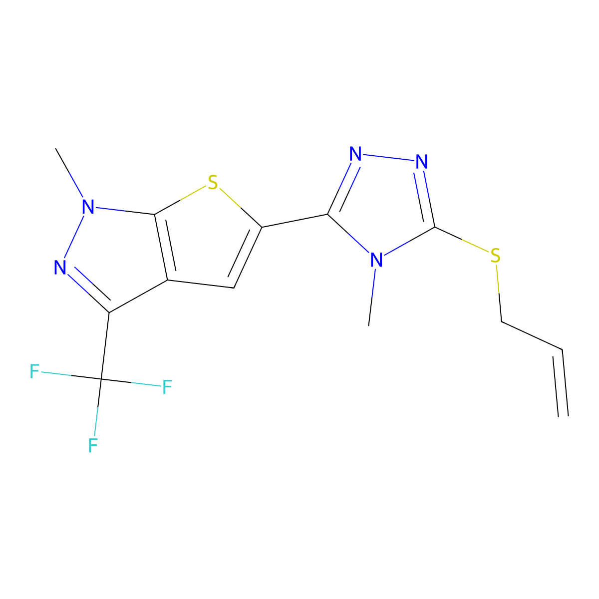 5-[5-(allylsulfanyl)-4-methyl-4H-1,2,4-triazol-3-yl]-1-methyl-3-(trifluoromethyl)-1H-thieno[2,3-c]pyrazole molecular structure, CAS 338747-65-2