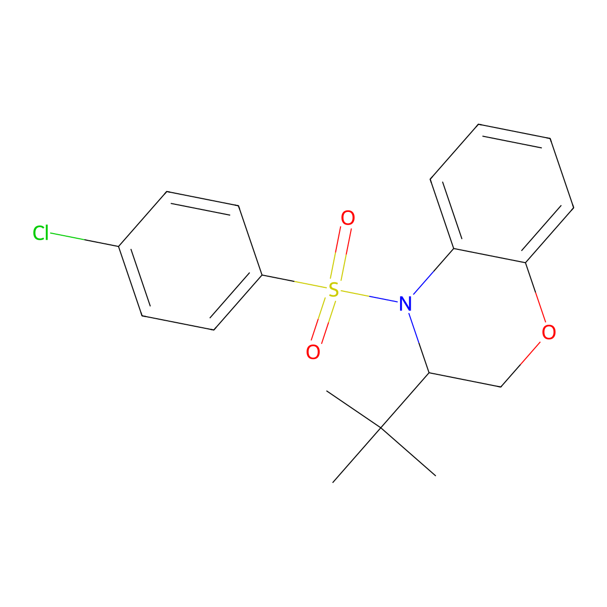 3-(tert-butyl)-4-[(4-chlorophenyl)sulfonyl]-3,4-dihydro-2H-1,4-benzoxazine molecular structure, CAS 338747-77-6