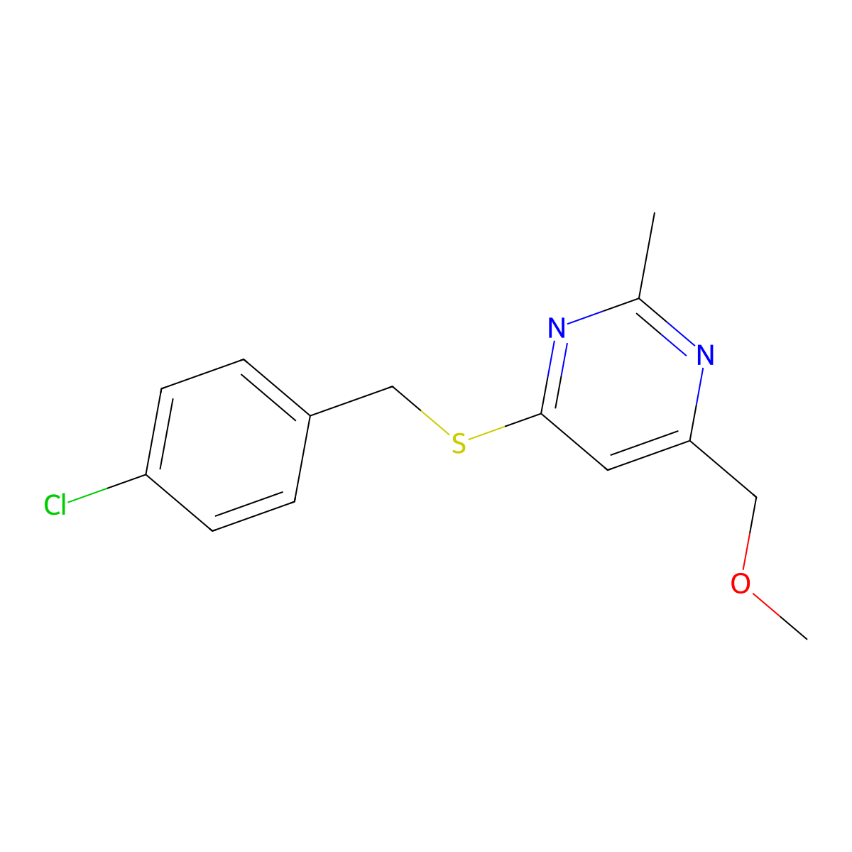 {6-[(4-Chlorobenzyl)sulfanyl]-2-methyl-4-pyrimidinyl}methyl methyl ether molecular structure, CAS 338747-83-4