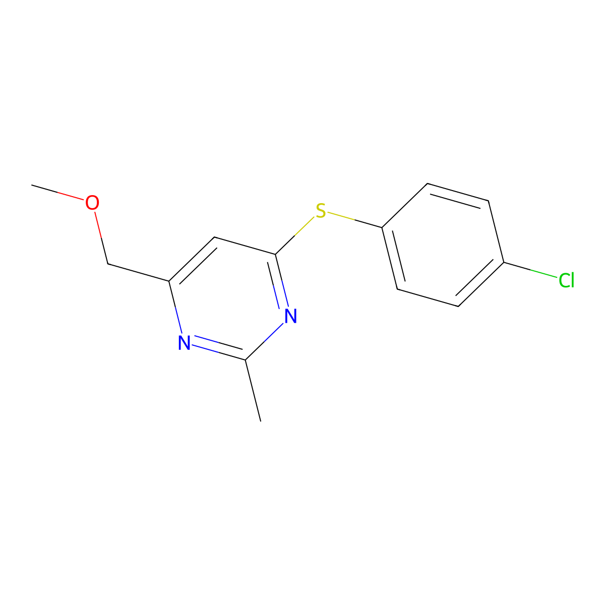 {6-[(4-Chlorophenyl)sulfanyl]-2-methyl-4-pyrimidinyl}methyl methyl ether molecular structure, CAS 338747-85-6