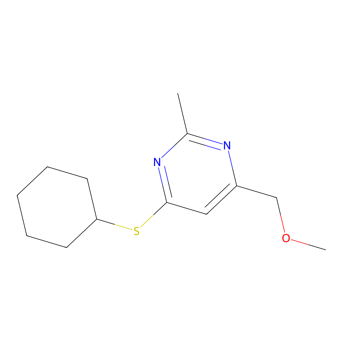 4-(Cyclohexylsulfanyl)-6-(methoxymethyl)-2-methylpyrimidine molecular structure, CAS 338747-86-7