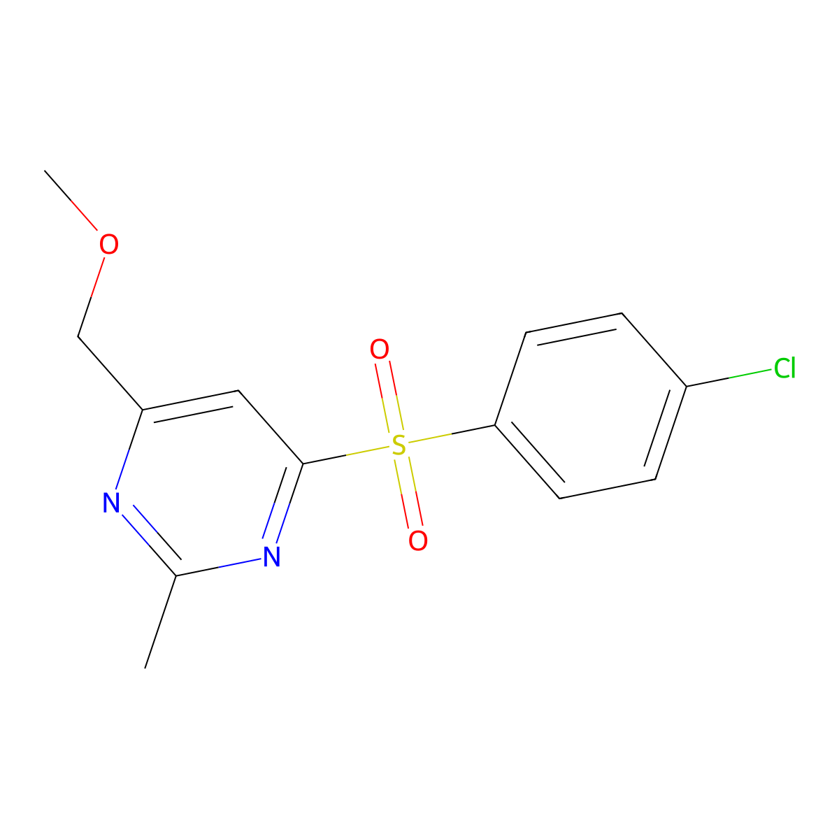 4-Chlorophenyl 6-(methoxymethyl)-2-methyl-4-pyrimidinyl sulfone molecular structure, CAS 338747-94-7