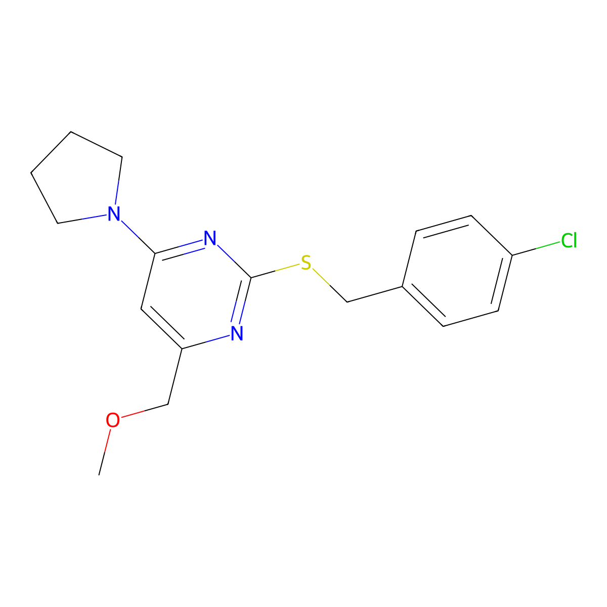 [2-[(4-Chlorobenzyl)sulfanyl]-6-(1-pyrrolidinyl)-4-pyrimidinyl]methyl methyl ether molecular structure, CAS 338747-99-2