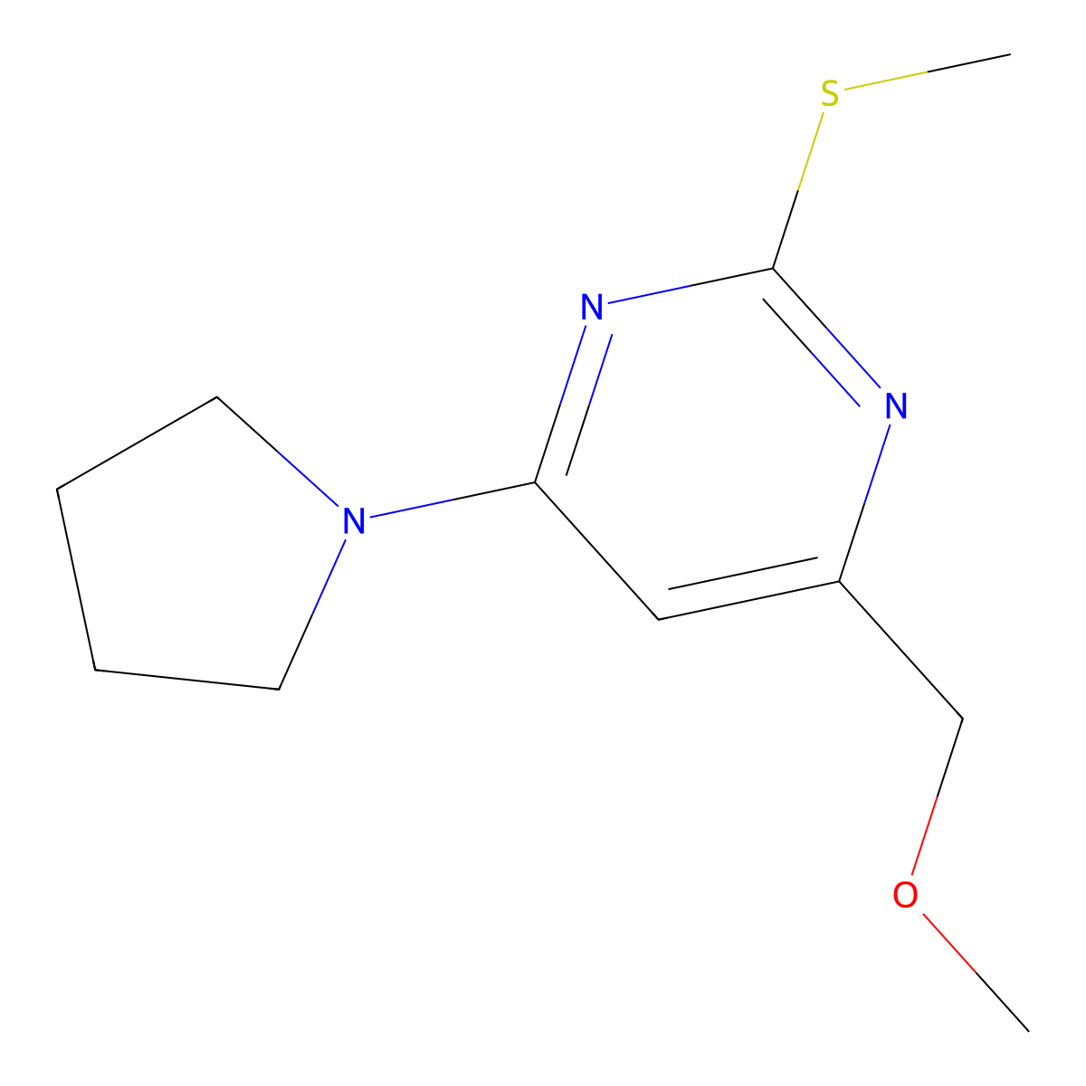4-(Methoxymethyl)-2-(methylsulfanyl)-6-(1-pyrrolidinyl)pyrimidine molecular structure, CAS 338748-05-3