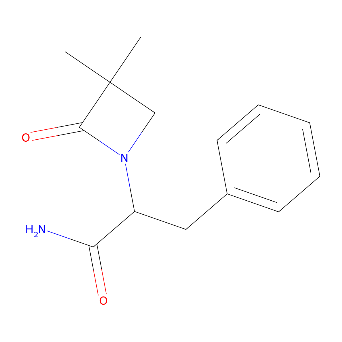 2-(3,3-Dimethyl-2-oxo-1-azetanyl)-3-phenylpropanamide molecular structure, CAS 338748-26-8