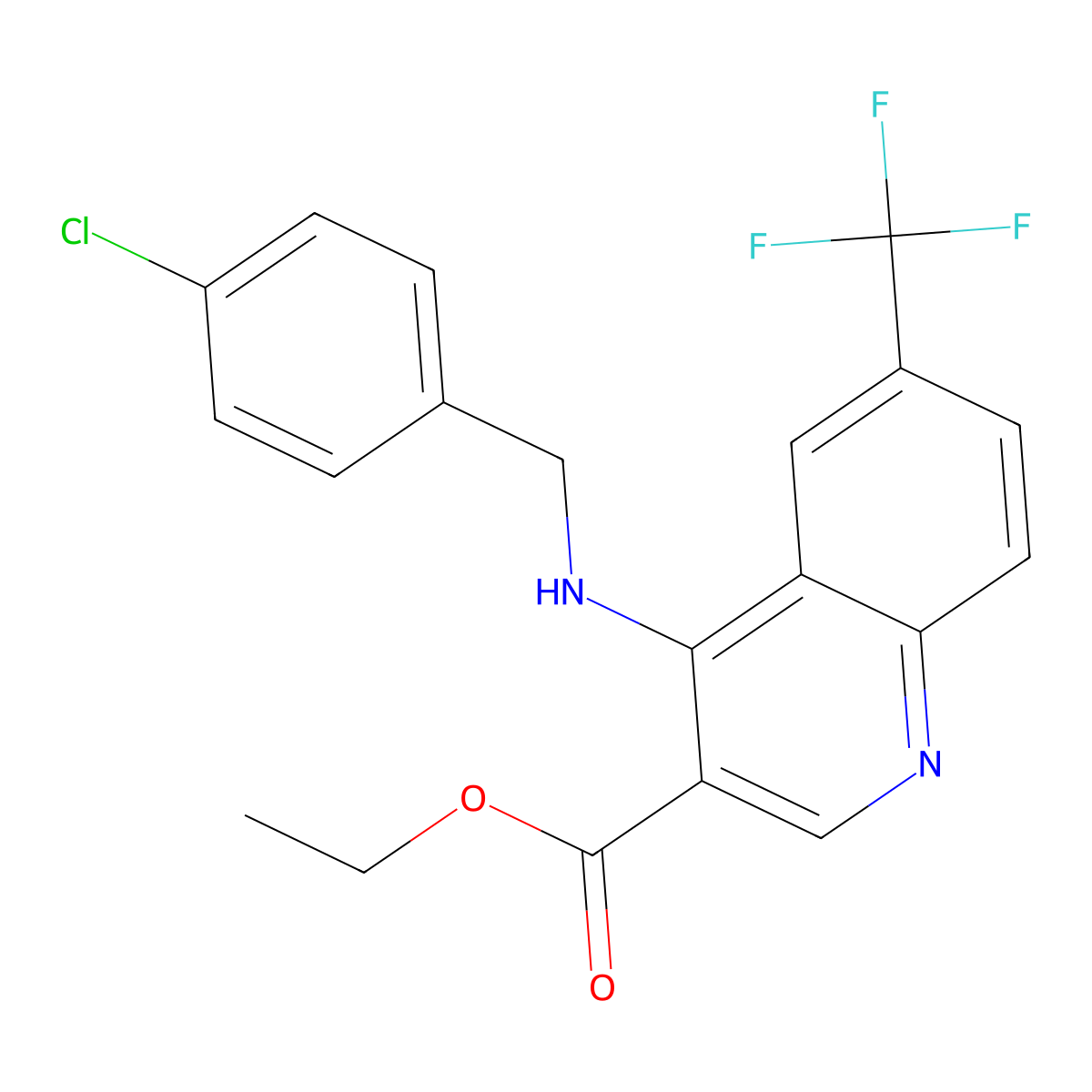 Ethyl 4-((4-chlorobenzyl)amino)-6-(trifluoromethyl)-3-quinolinecarboxylate molecular structure, CAS 338748-31-5