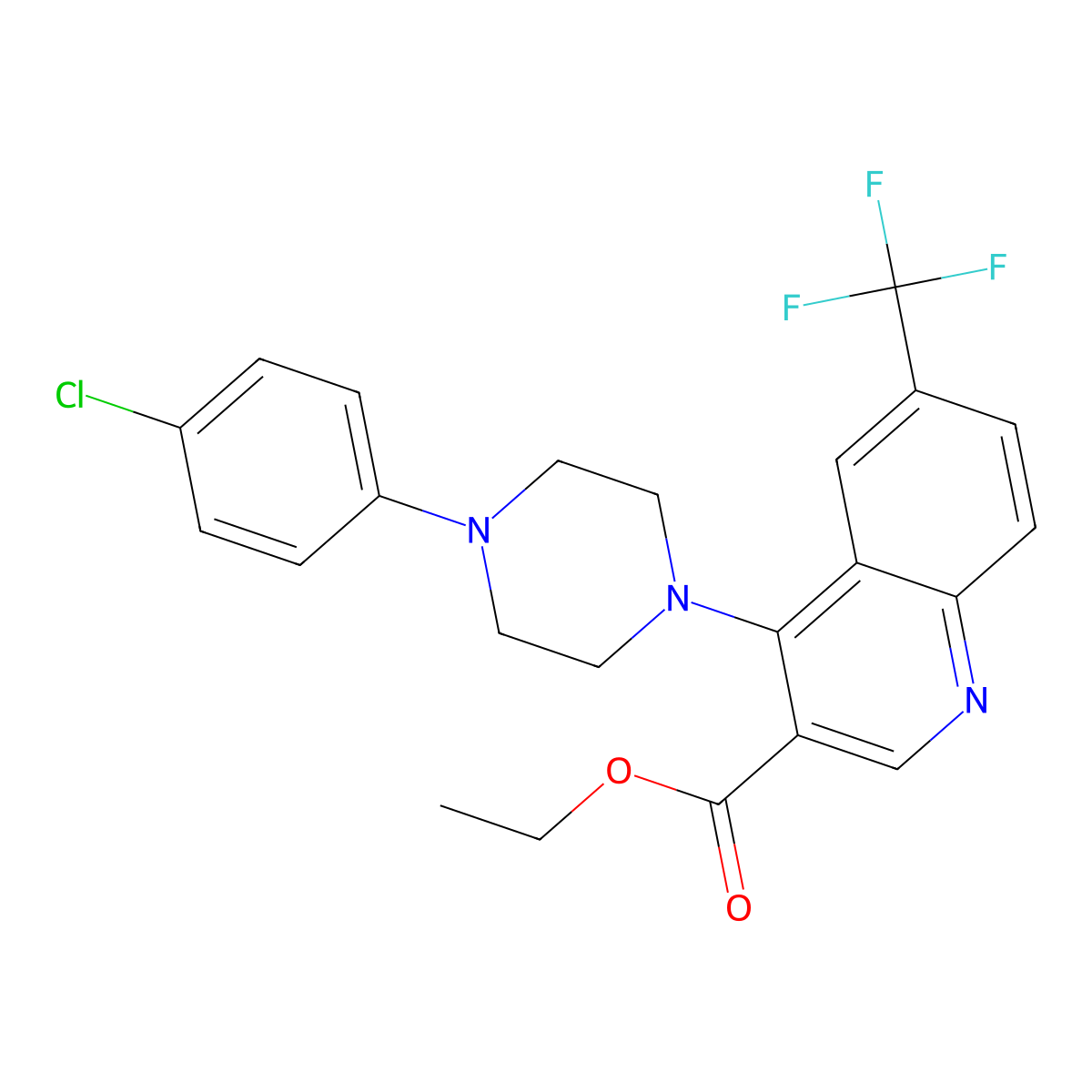 Ethyl 4-[4-(4-chlorophenyl)piperazin-1-yl]-6-(trifluoromethyl)quinoline-3-carboxylate molecular structure, CAS 338748-33-7
