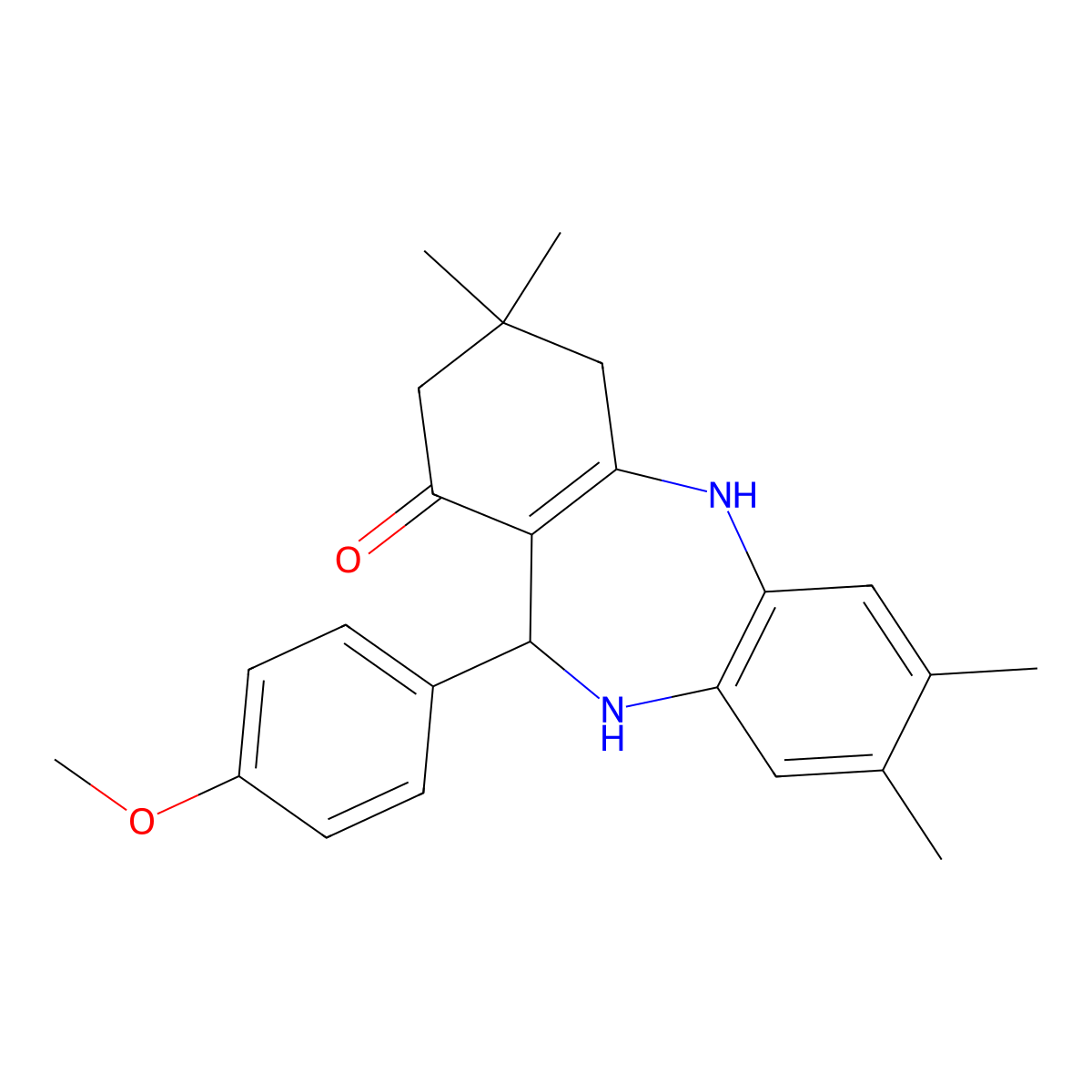 11-(4-methoxyphenyl)-3,3,7,8-tetramethyl-2,3,4,5,10,11-hexahydro-1H-dibenzo[b,e][1,4]diazepin-1-one molecular structure, CAS 338748-42-8