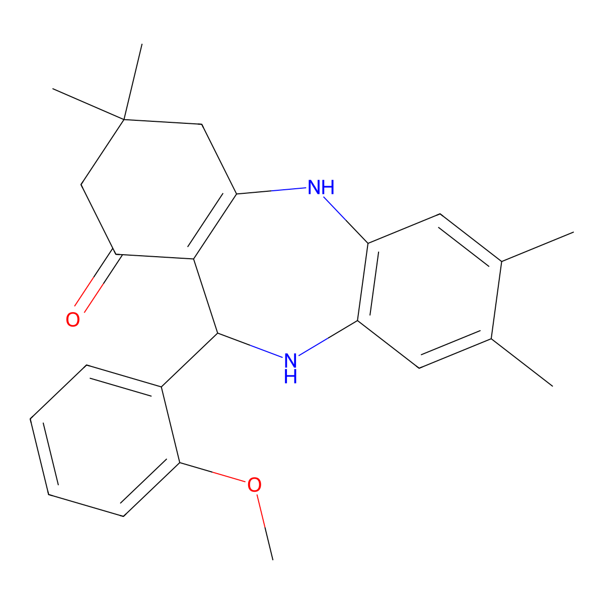 11-(2-methoxyphenyl)-3,3,7,8-tetramethyl-2,3,4,5,10,11-hexahydro-1H-dibenzo[b,e][1,4]diazepin-1-one molecular structure, CAS 338748-54-2