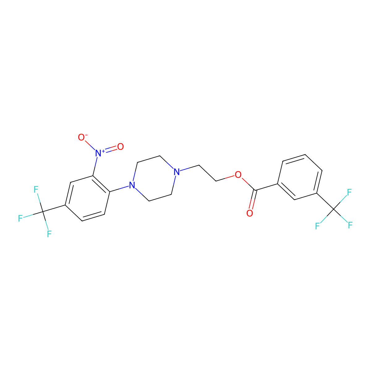 2-{4-[2-Nitro-4-(trifluoromethyl)phenyl]piperazino}ethyl 3-(trifluoromethyl)benzenecarboxylate molecular structure, CAS 338748-62-2