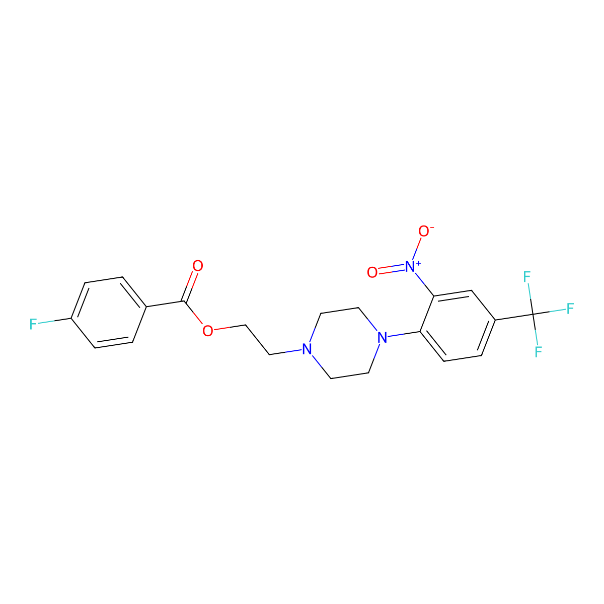 2-{4-[2-Nitro-4-(trifluoromethyl)phenyl]piperazino}ethyl 4-fluorobenzenecarboxylate molecular structure, CAS 338748-64-4