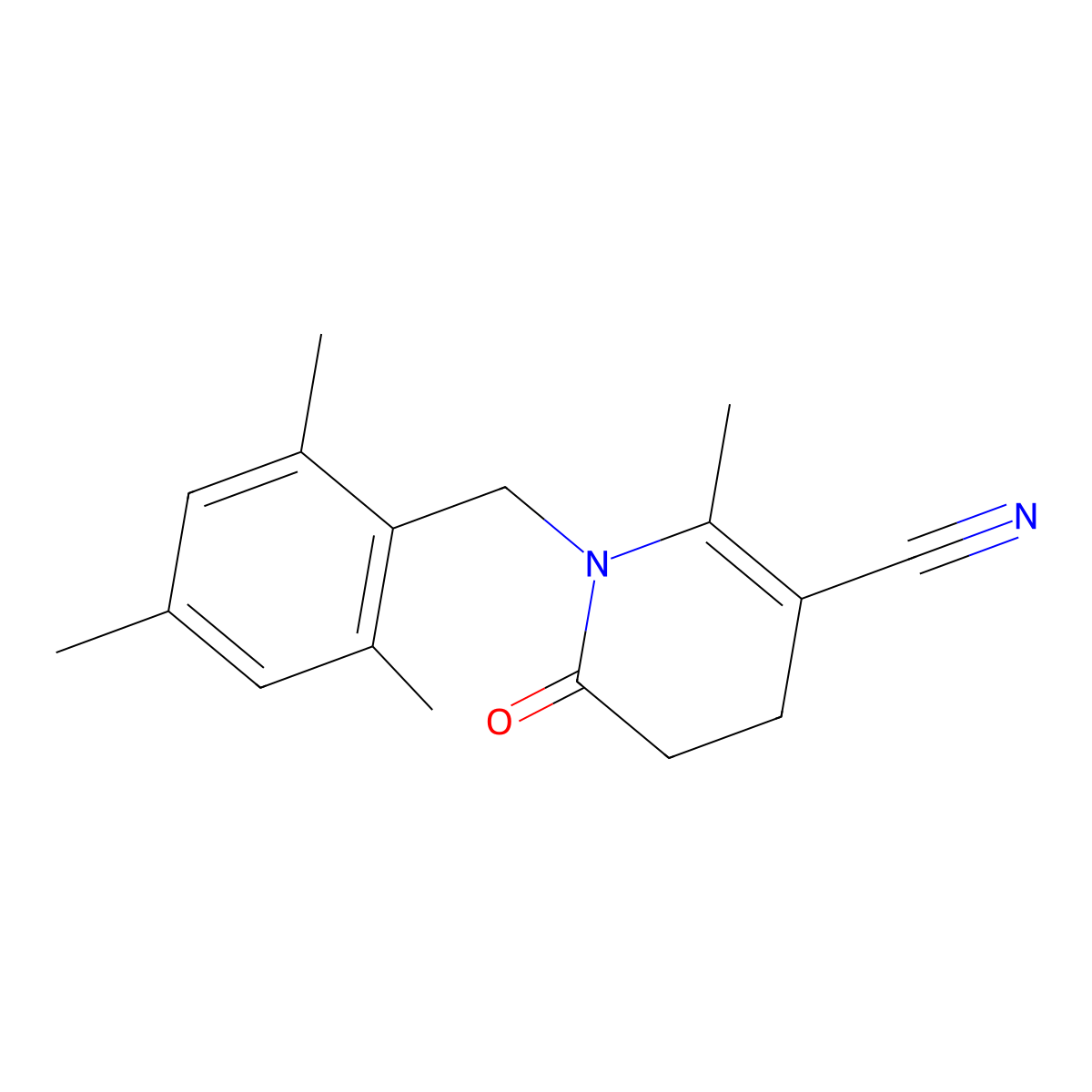 1-(Mesitylmethyl)-2-methyl-6-oxo-1,4,5,6-tetrahydro-3-pyridinecarbonitrile molecular structure, CAS 338748-73-5