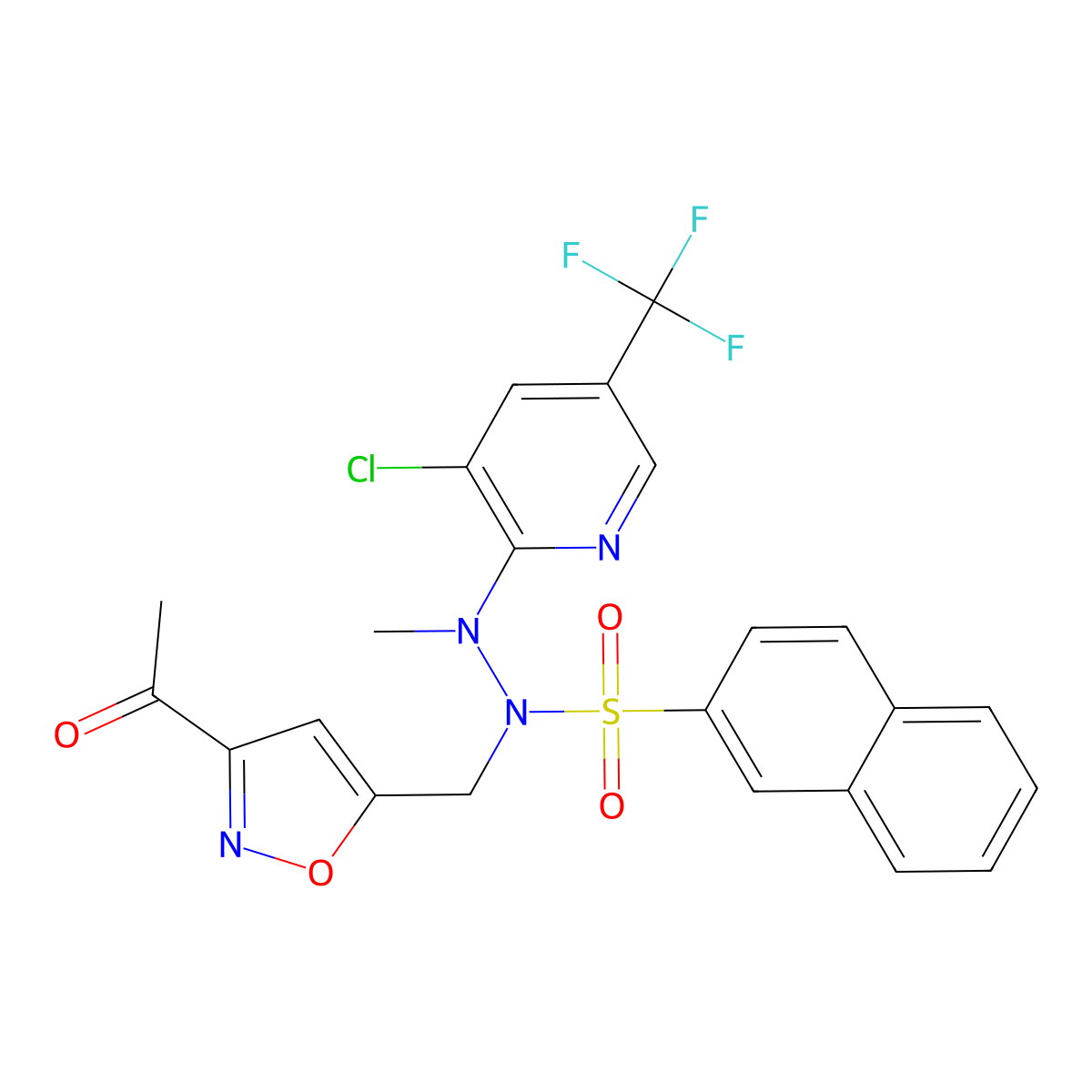 N-[(3-acetyl-1,2-oxazol-5-yl)methyl]-N'-[3-chloro-5-(trifluoromethyl)pyridin-2-yl]-N'-methylnaphthalene-2-sulfonohydrazide molecular structure, CAS 338748-76-8