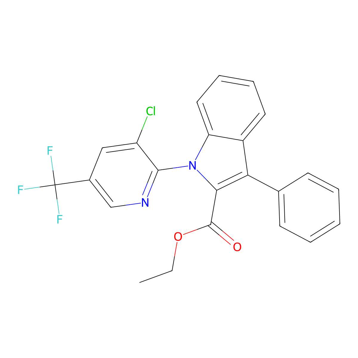 Ethyl 1-[3-chloro-5-(trifluoromethyl)pyridin-2-yl]-3-phenylindole-2-carboxylate molecular structure, CAS 338748-77-9