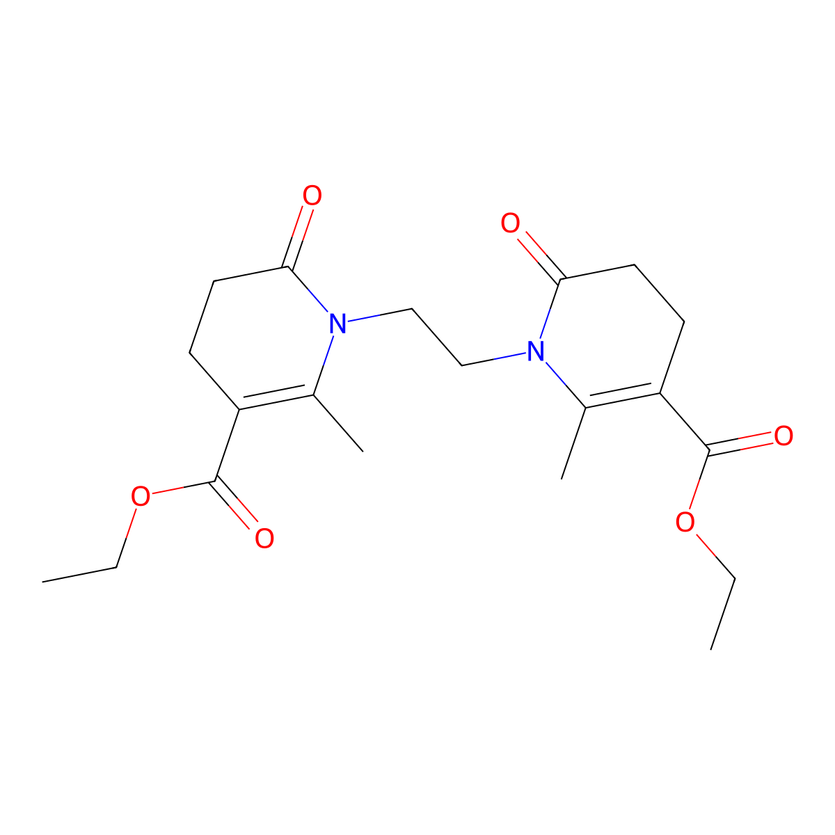Ethyl 1-[2-(5-ethoxycarbonyl-6-methyl-2-oxo-3,4-dihydropyridin-1-yl)ethyl]-6-methyl-2-oxo-3,4-dihydropyridine-5-carboxylate molecular structure, CAS 338748-90-6