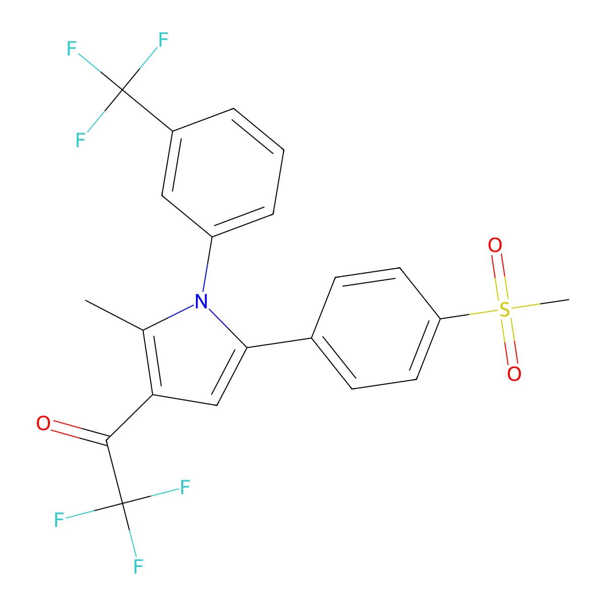 2,2,2-Trifluoro-1-[2-methyl-5-(4-methylsulfonylphenyl)-1-[3-(trifluoromethyl)phenyl]pyrrol-3-yl]ethanone molecular structure, CAS 338749-39-6