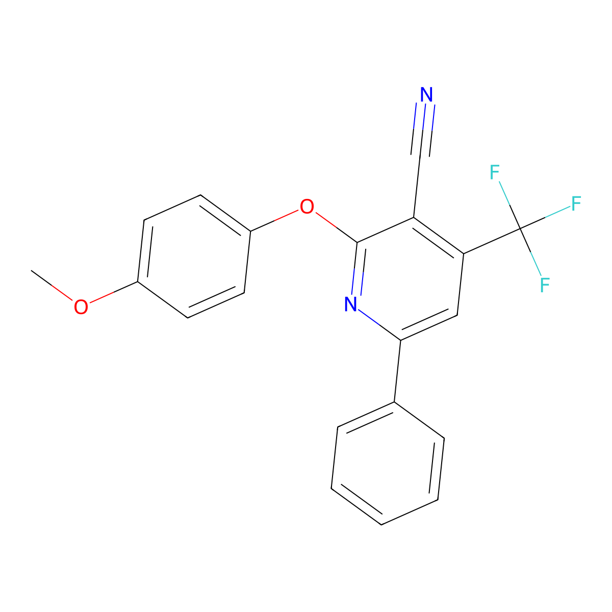 2-(4-Methoxyphenoxy)-6-phenyl-4-(trifluoromethyl)nicotinonitrile molecular structure, CAS 338749-41-0