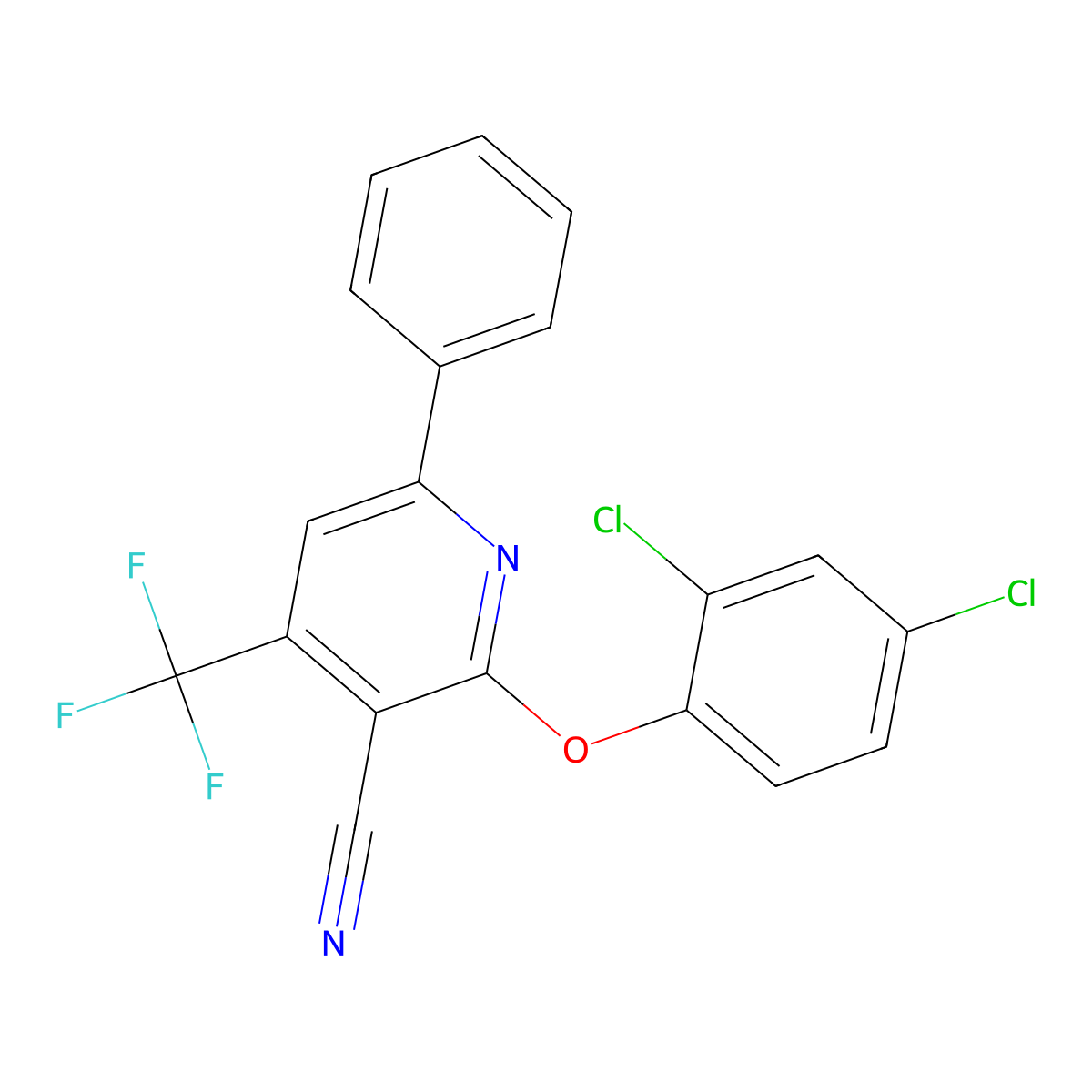 2-(2,4-Dichlorophenoxy)-6-phenyl-4-(trifluoromethyl)pyridine-3-carbonitrile molecular structure, CAS 338749-46-5