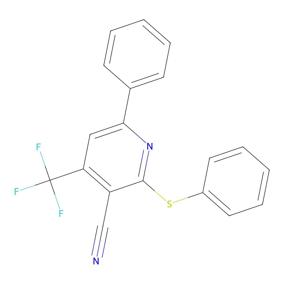 6-Phenyl-2-(phenylsulfanyl)-4-(trifluoromethyl)nicotinonitrile molecular structure, CAS 338749-48-7