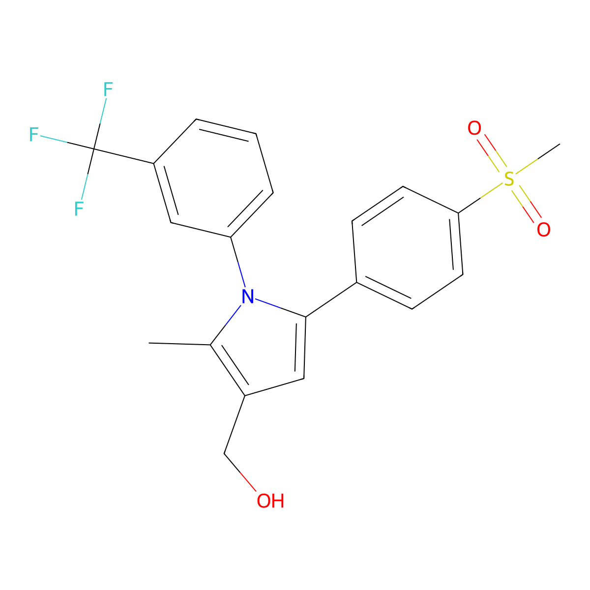{2-methyl-5-[4-(methylsulfonyl)phenyl]-1-[3-(trifluoromethyl)phenyl]-1H-pyrrol-3-yl}methanol molecular structure, CAS 338749-54-5