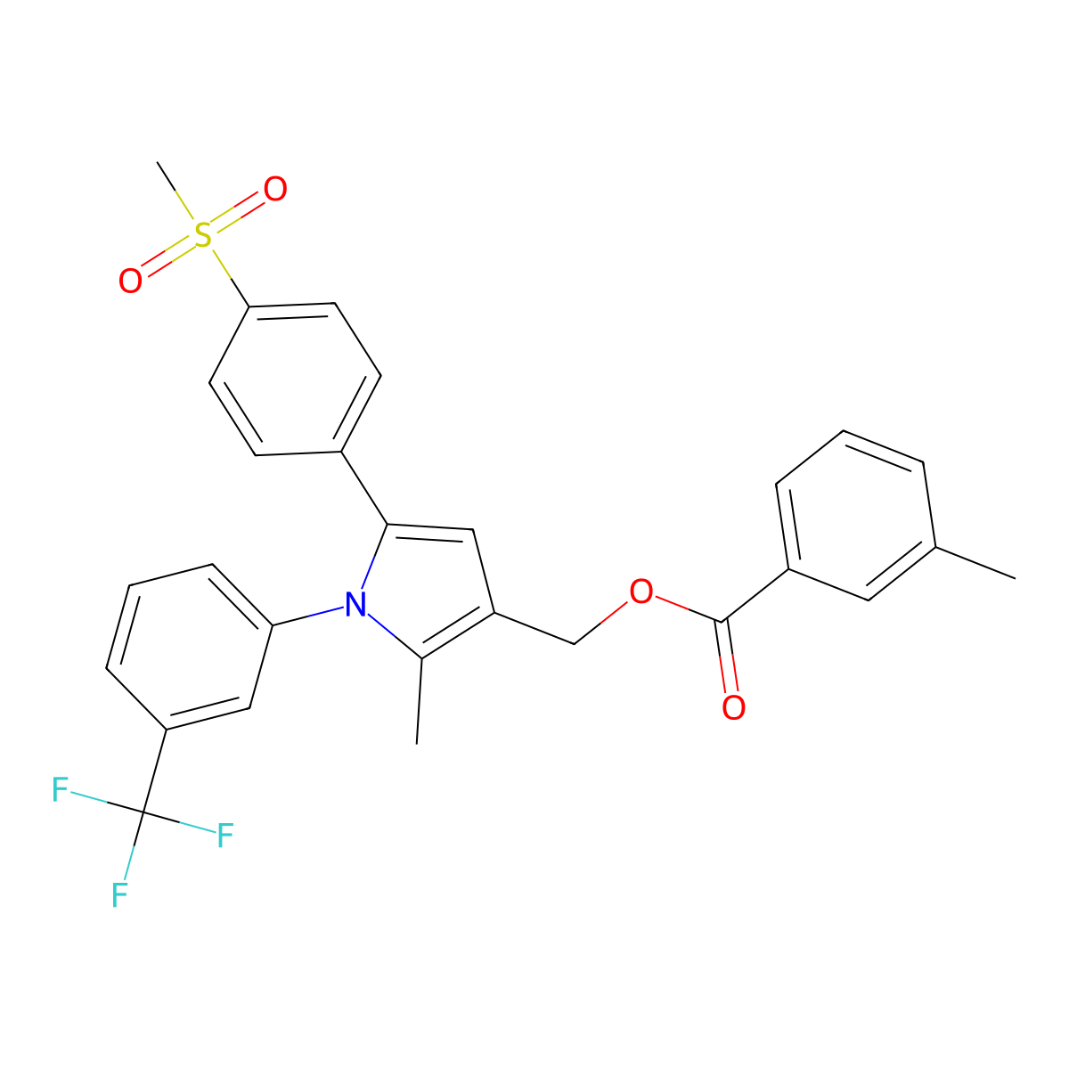 {2-methyl-5-[4-(methylsulfonyl)phenyl]-1-[3-(trifluoromethyl)phenyl]-1H-pyrrol-3-yl}methyl 3-methylbenzenecarboxylate molecular structure, CAS 338749-55-6