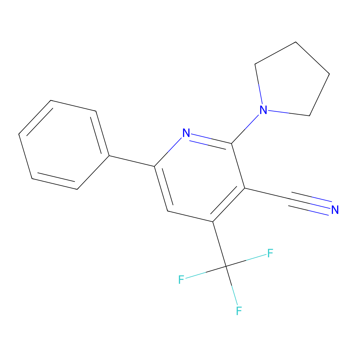 6-Phenyl-2-(1-pyrrolidinyl)-4-(trifluoromethyl)nicotinonitrile molecular structure, CAS 338749-58-9