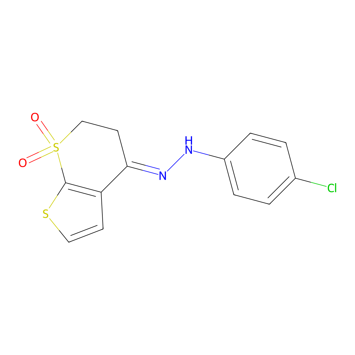 4-chloro-N-[(E)-(7,7-dioxo-5,6-dihydrothieno[2,3-b]thiopyran-4-ylidene)amino]aniline molecular structure, CAS 338749-59-0
