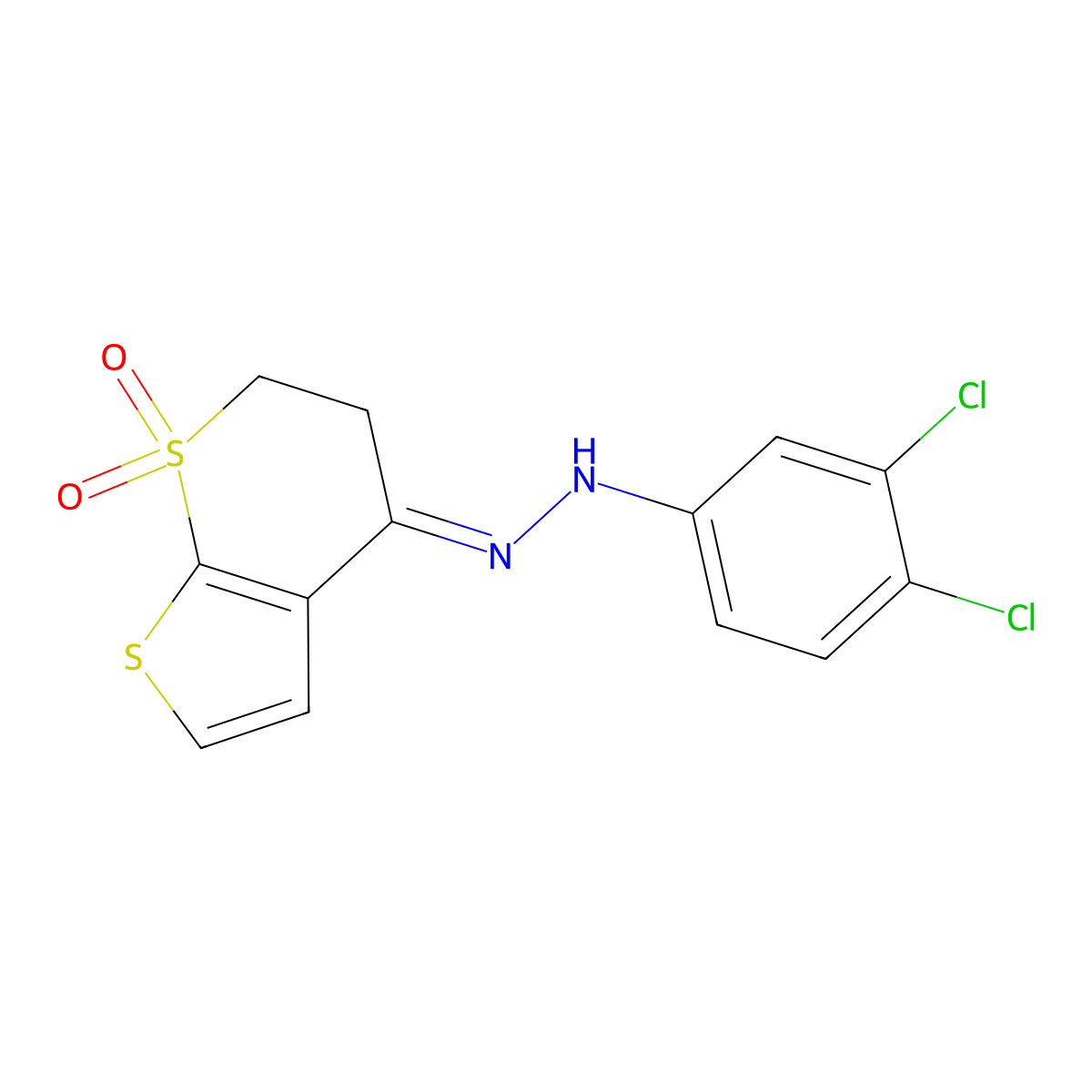 2,3-dihydro-1lambda~6~-thieno[2,3-b]thiopyran-1,1,4-trione 4-[N-(3,4-dichlorophenyl)hydrazone] molecular structure, CAS 338749-60-3