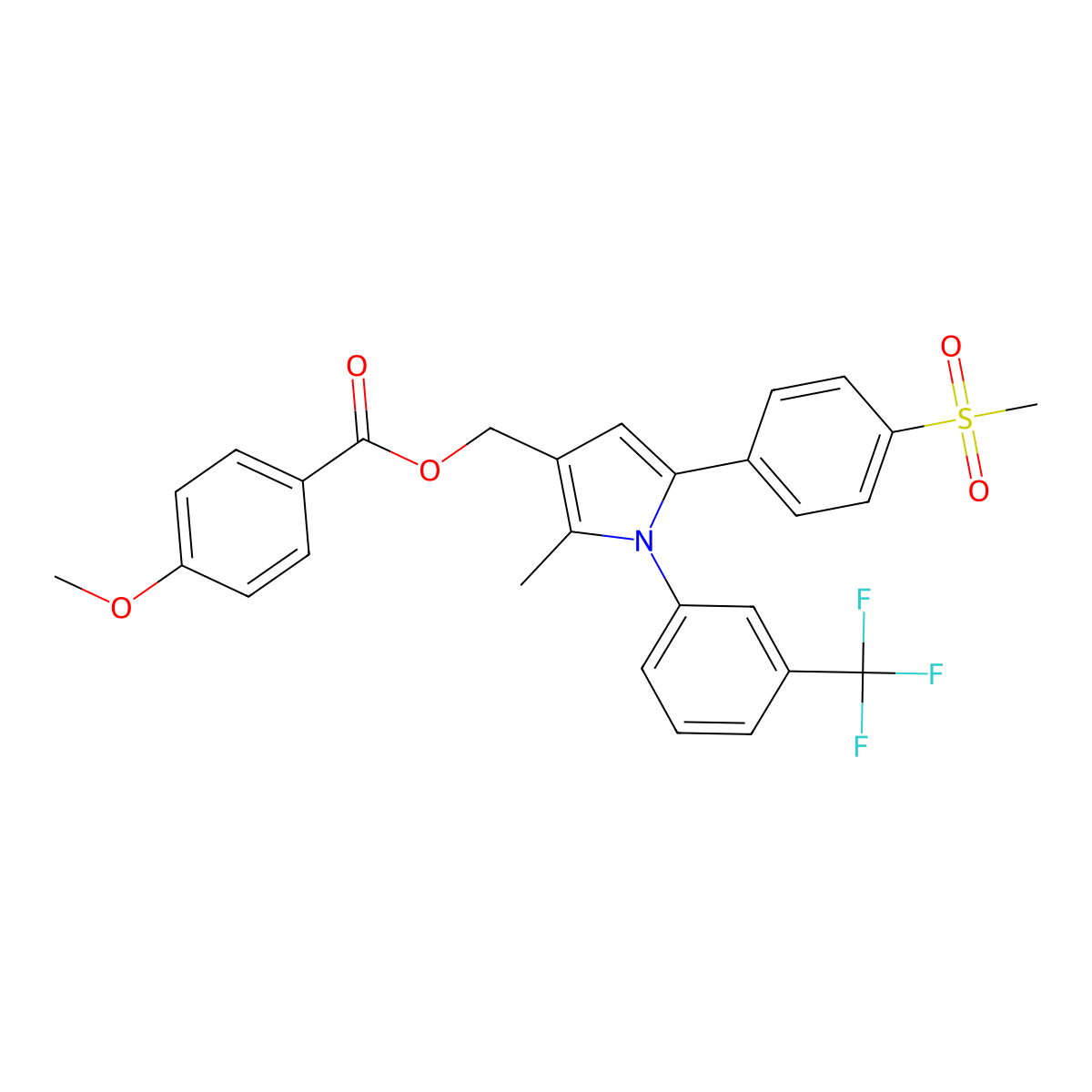 {2-methyl-5-[4-(methylsulfonyl)phenyl]-1-[3-(trifluoromethyl)phenyl]-1H-pyrrol-3-yl}methyl 4-methoxybenzenecarboxylate molecular structure, CAS 338749-63-6